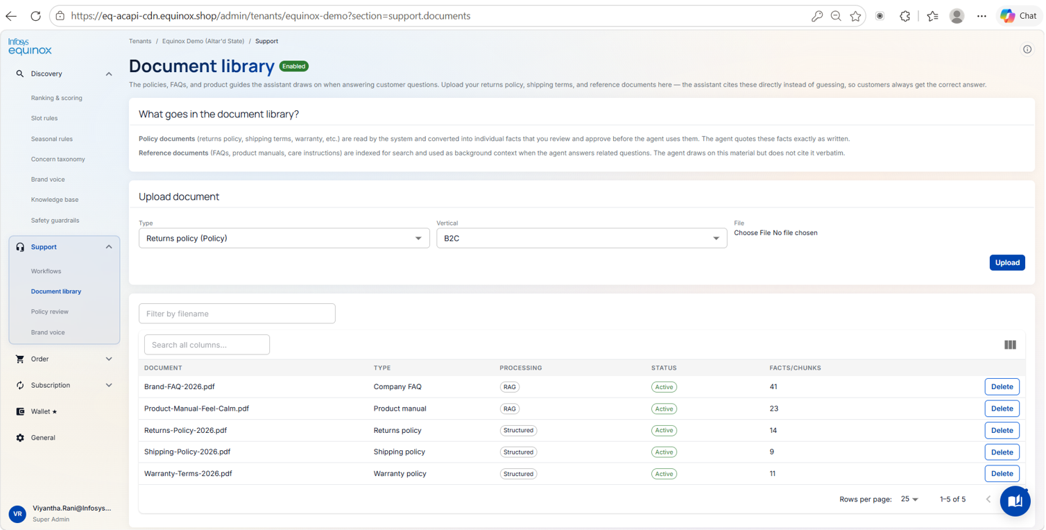 To upload a support document — screenshot 1
