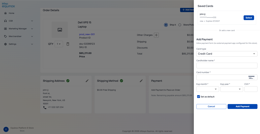 Placing a New Order for a Registered User — screenshot 1