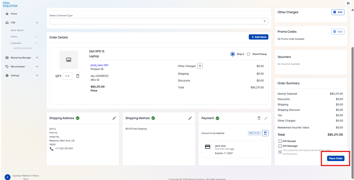 Placing a New Order for a Registered User — screenshot 2