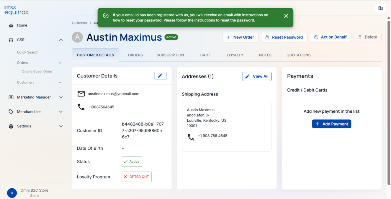 Placing a New Order for a Registered User — screenshot 4