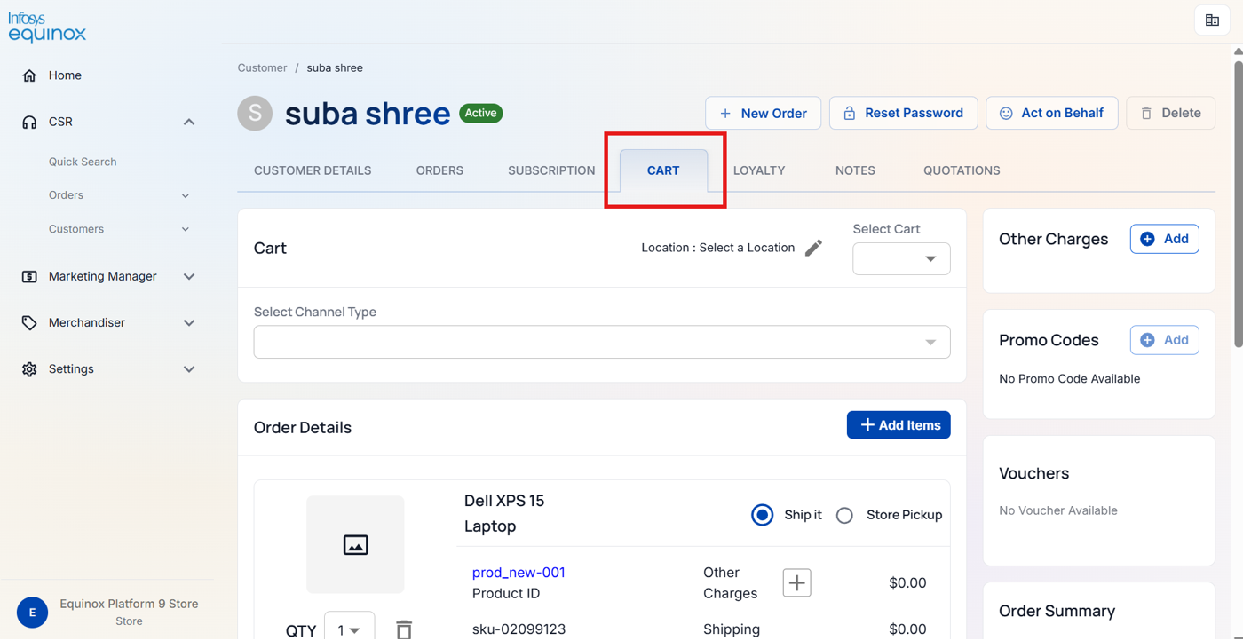 Subscribing Item(s) on Behalf of a Customer — screenshot 1