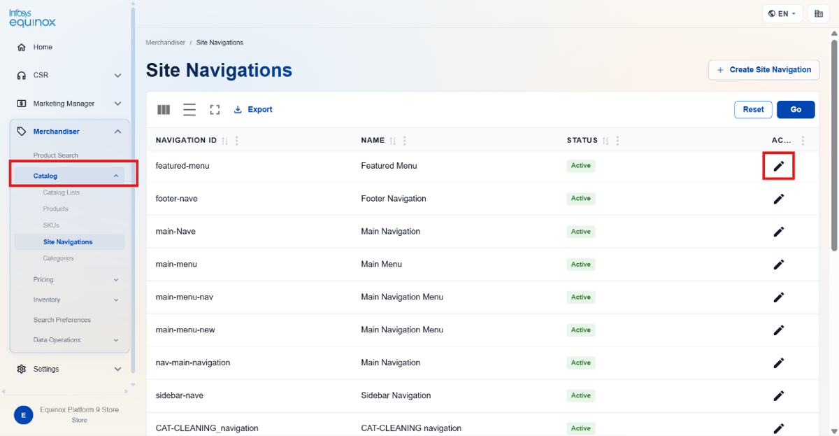 Editing a Site Navigation — screenshot 1