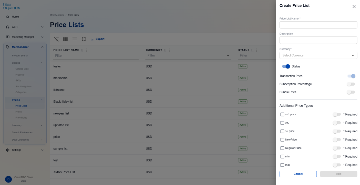 Creating a Price List — screenshot 2