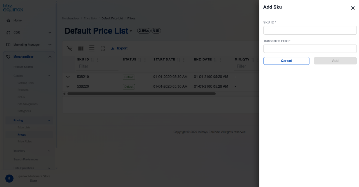 Managing SKU Prices Within a Price List — screenshot 2