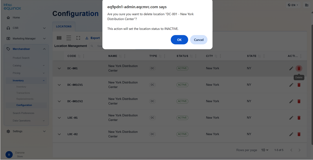 Deleting a Location — screenshot 1