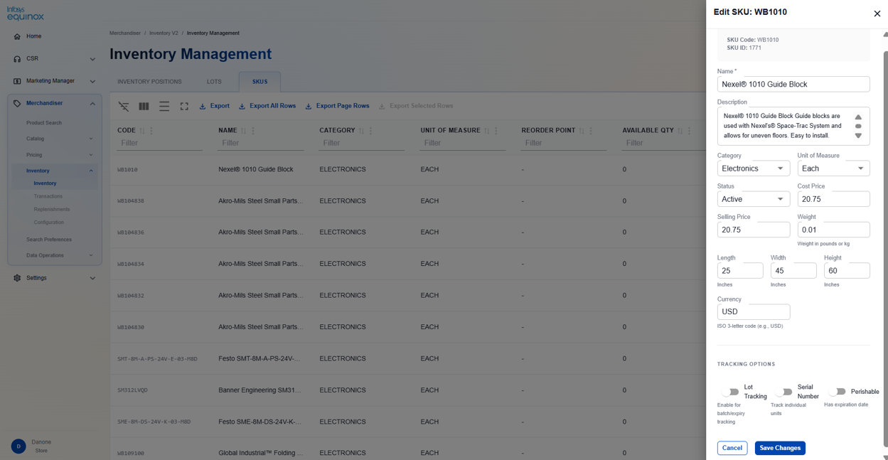 Viewing Inventory SKUs — screenshot 1