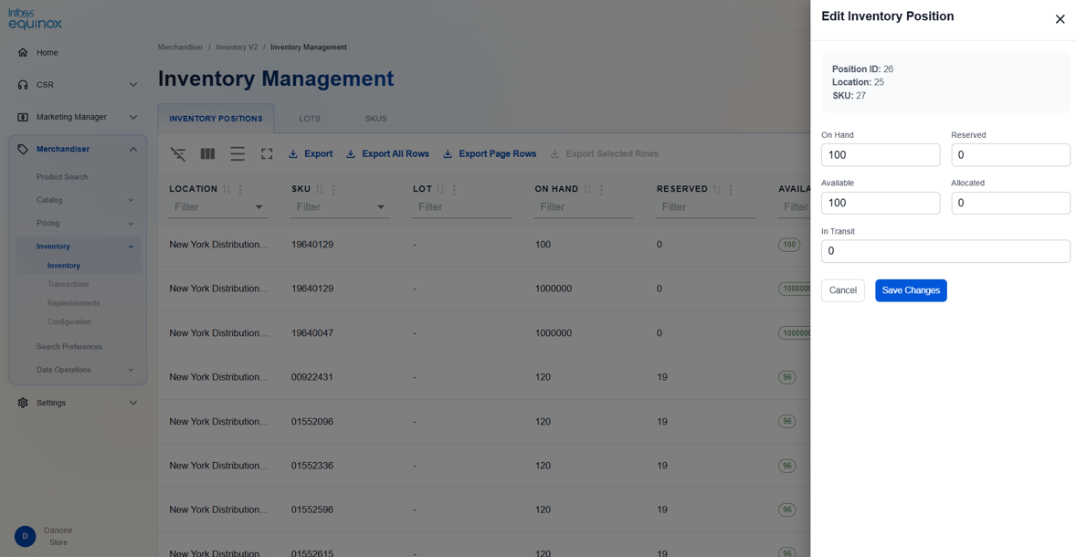 Viewing Inventory Positions — screenshot 1