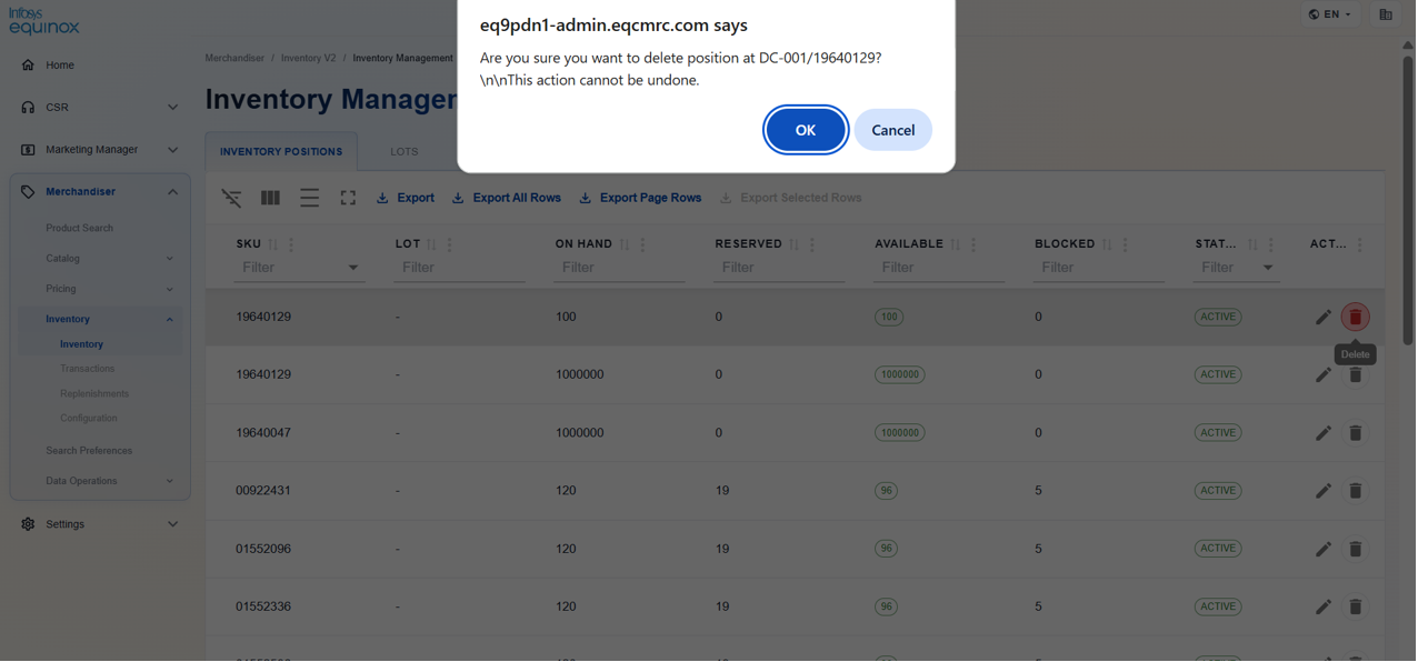 Editing an Inventory Position — screenshot 2