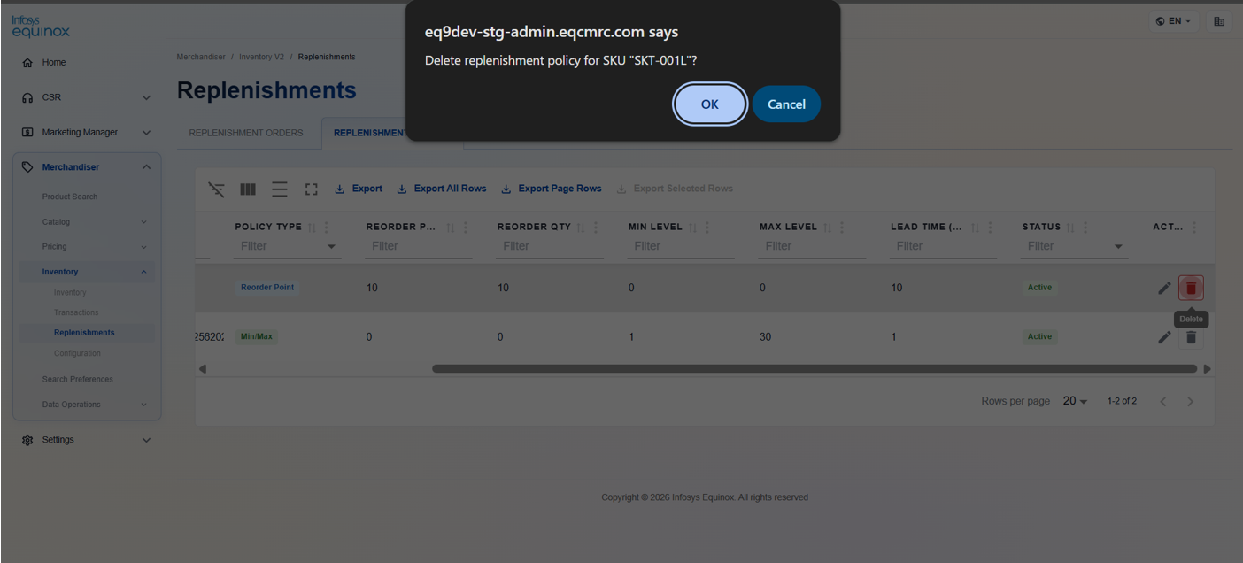Editing a Replenishment Policy — screenshot 1