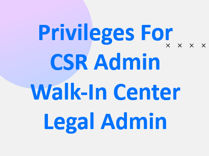 Privileges for Walk-In Center, CSR, Legal Admin