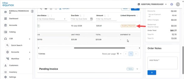 Invoice with the Awaiting Shipment status