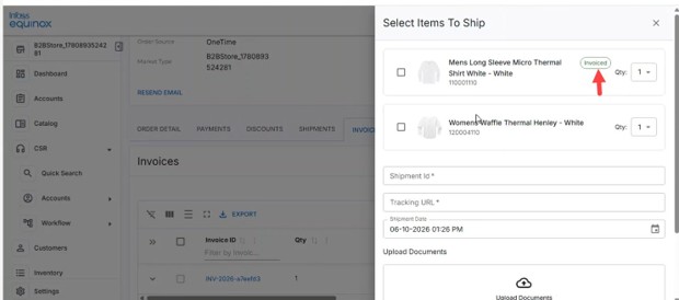 Select Items To Ship dialog