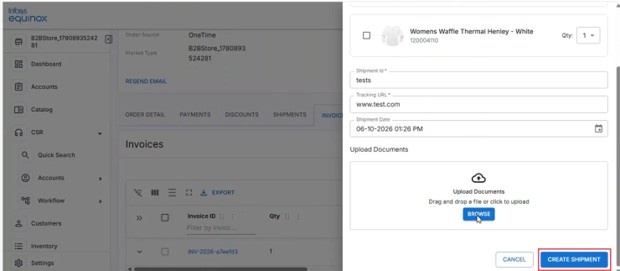 Create Shipment button