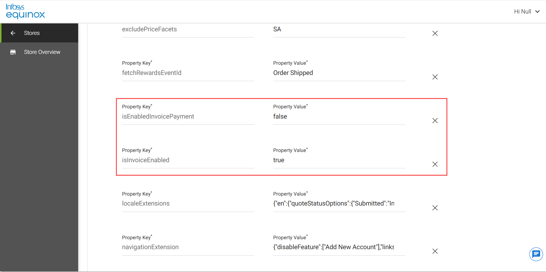 Store properties for enabling invoicing